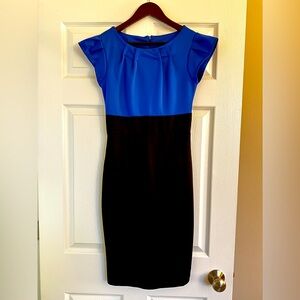[EUC] Women’s Satin Sheath Bodycon Balck & Blue Office Formal Dress - Size Small